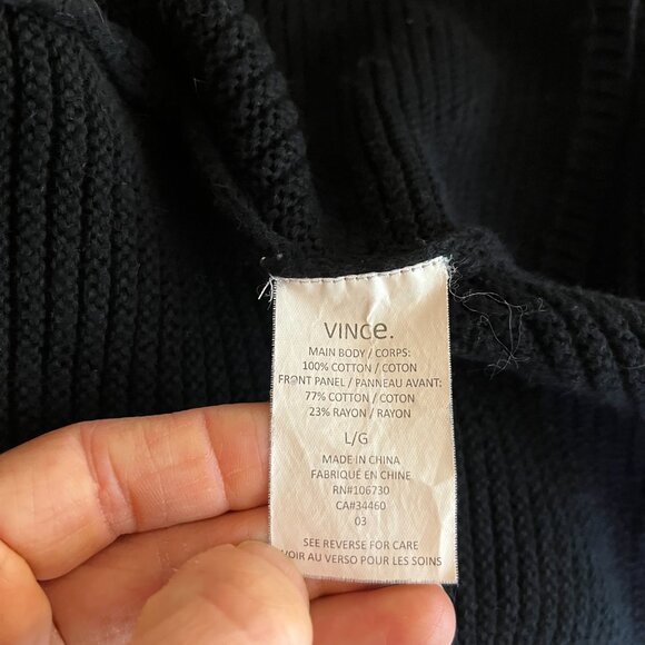 Vince Size L Black Drape Front Cardigan Cotton Ribbed - Picture 12 of 13